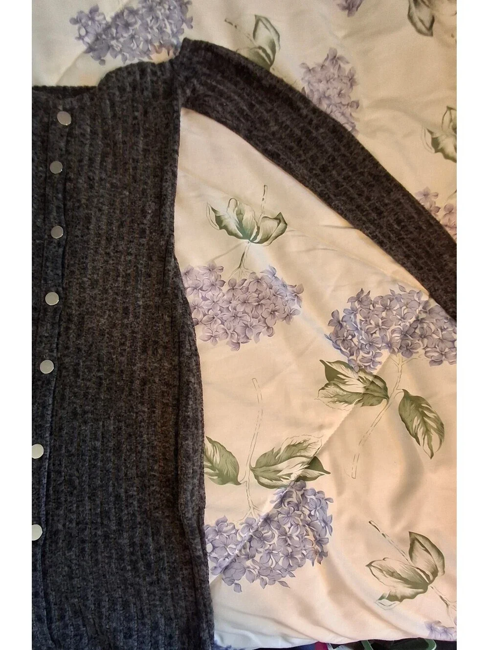 Cozy Gray Ribbed Button-Front Knit Dress with Long Sleeves